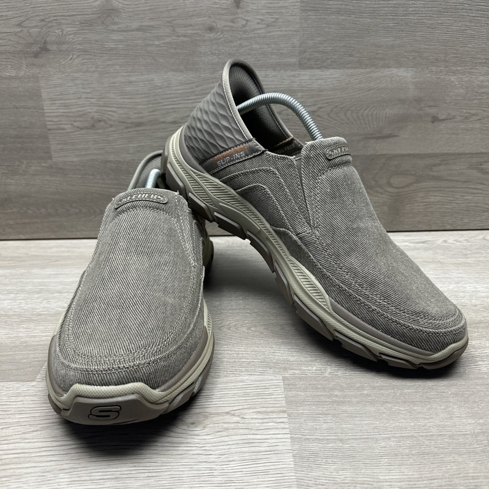 Skechers Slip-Ins Hands Free Taupe Knit Sneakers Men's 13 MINT Very Nice 204809